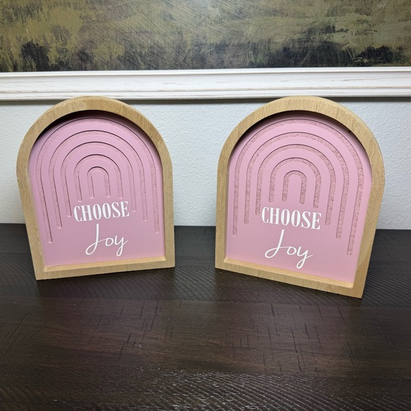 Other - Choose Joy Pink Arch Wood Signs (Set of 2)